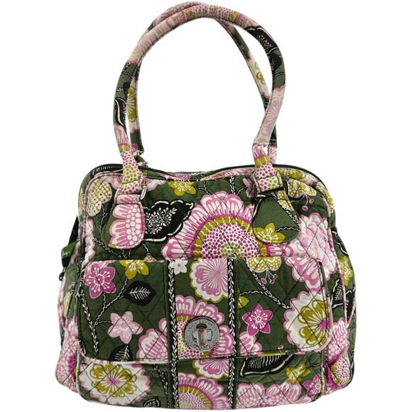 Vera Bradley Olivia Pink Bowler Bag Turn Lock Quilted Zip Pockets Green One Size - Picture 1 of 8